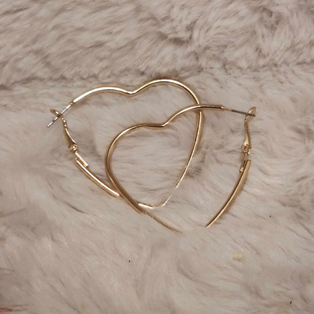 Medium Sized Heart Hoop Earrings - Silver and Gold